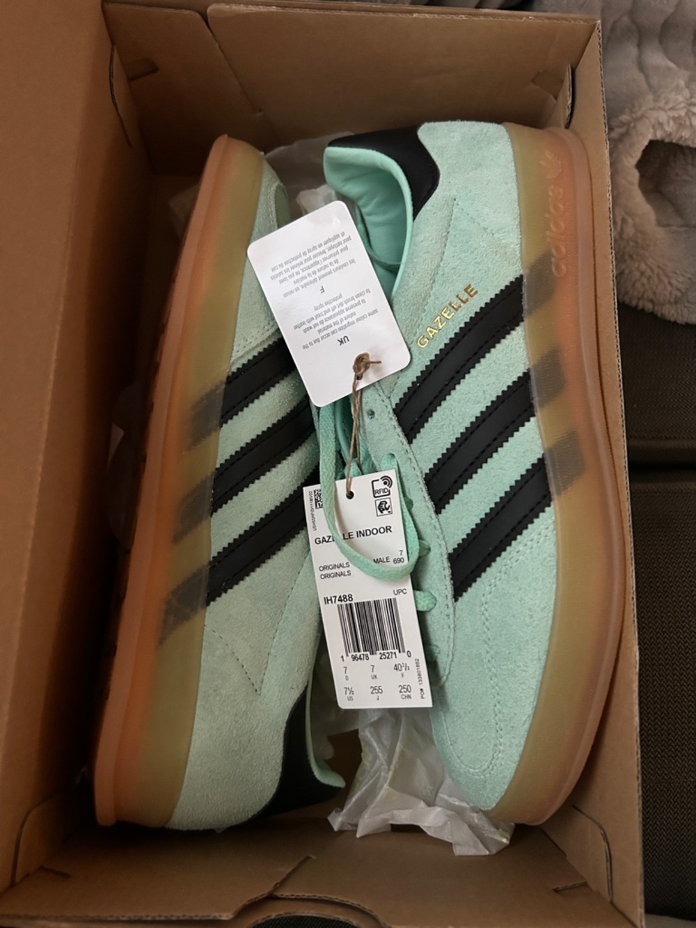 adidas mint green 7.5 Gazelle Indoor Shoe Box with Trefoil Logo NIB - Picture 5 of 6